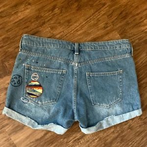 One of a kind, hand embroidered, size 8, H&M jean shorts
